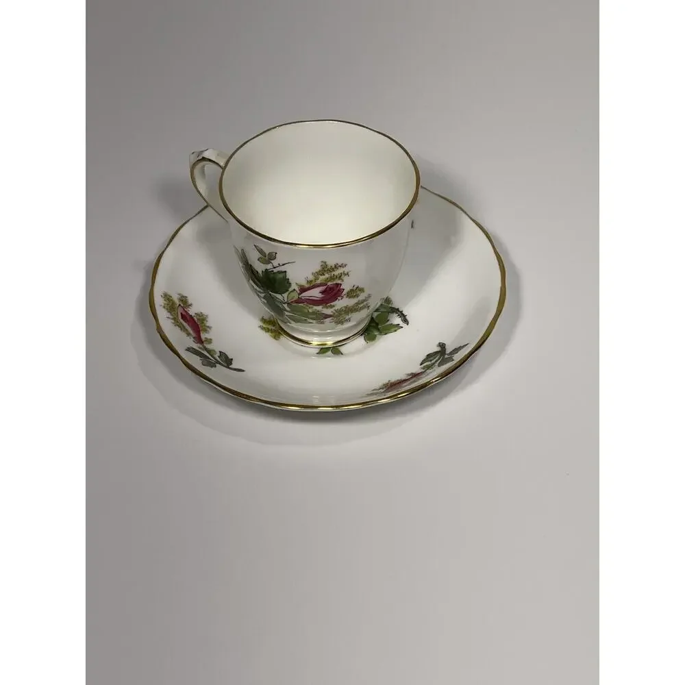 Vintage Royal Chelsea Fine Bone China England Moss Rose Demitasse Teacup‎ Saucer